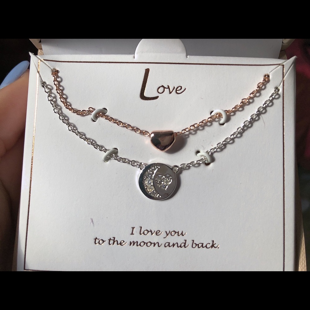 Gold Heart and Silver Moon and Sun Necklaces